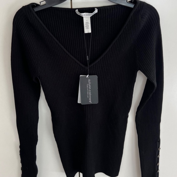 Autumn Cashmere Tops - Autumn Cashmere Ribbed Wide V W/ Button Cuffs